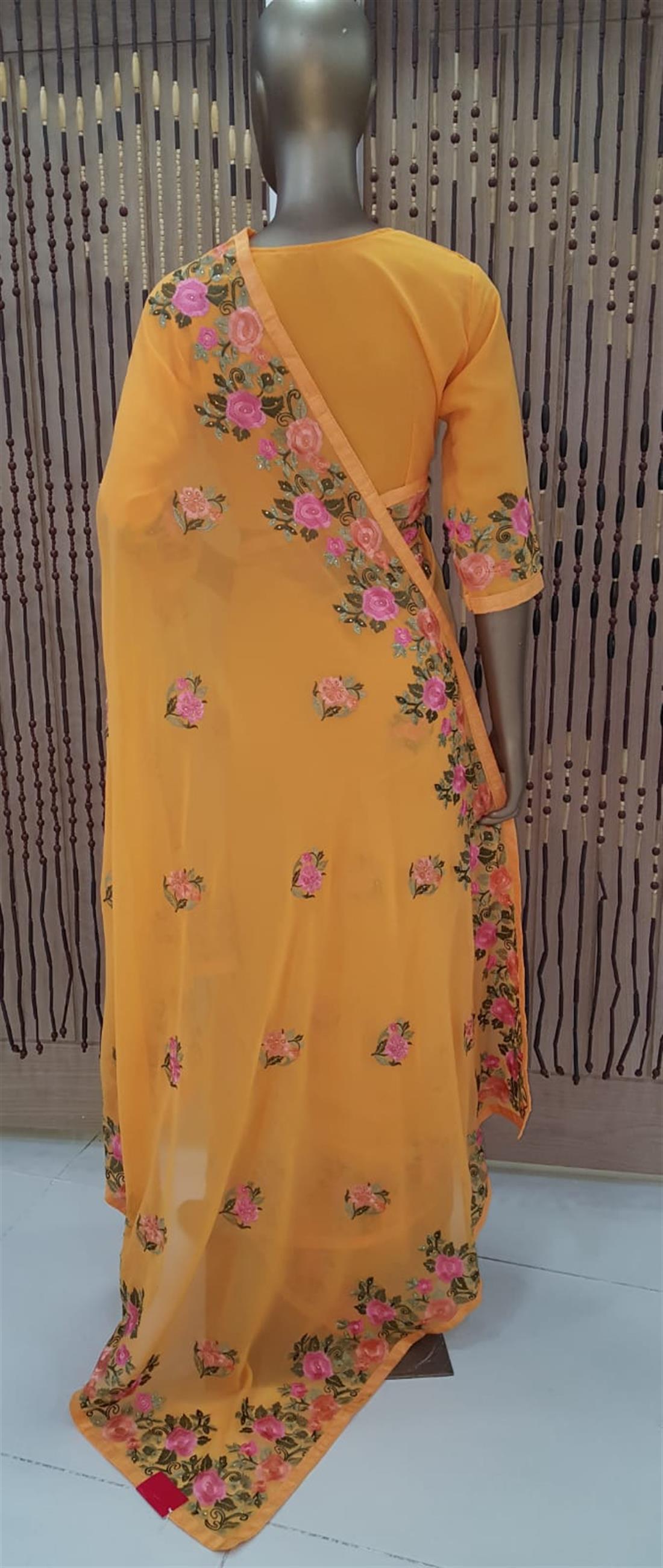 Peach Stone Work Georgette Sarees