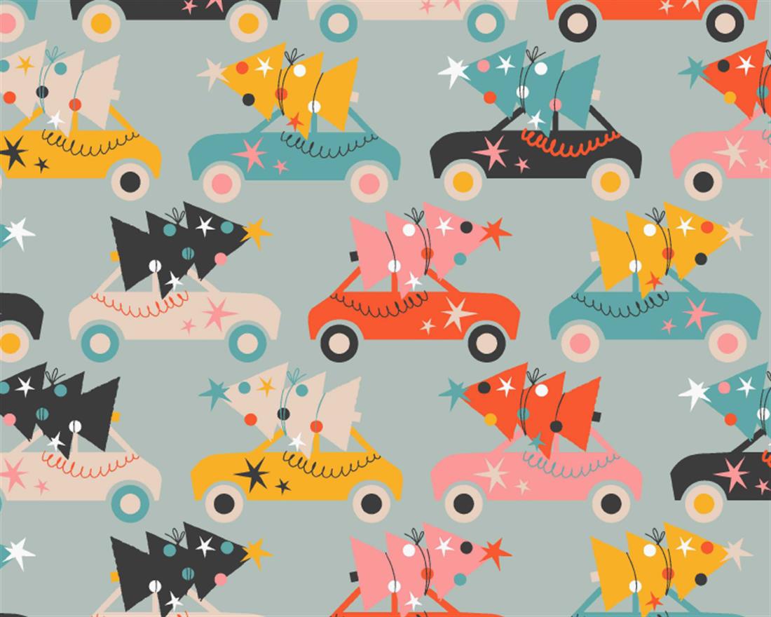 Grey & Blue Printed Cotton Christmas