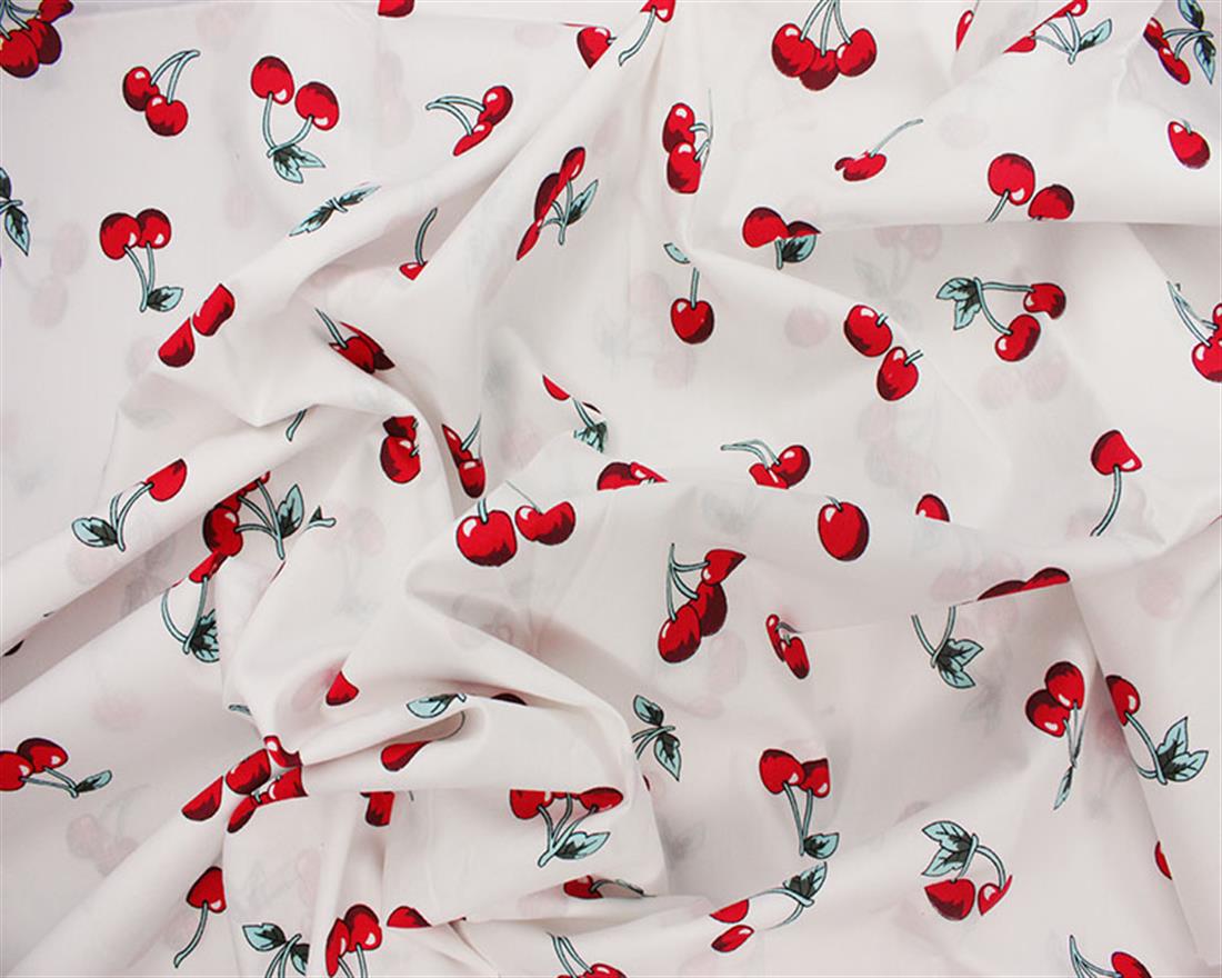 White Cotton Printed Cherry