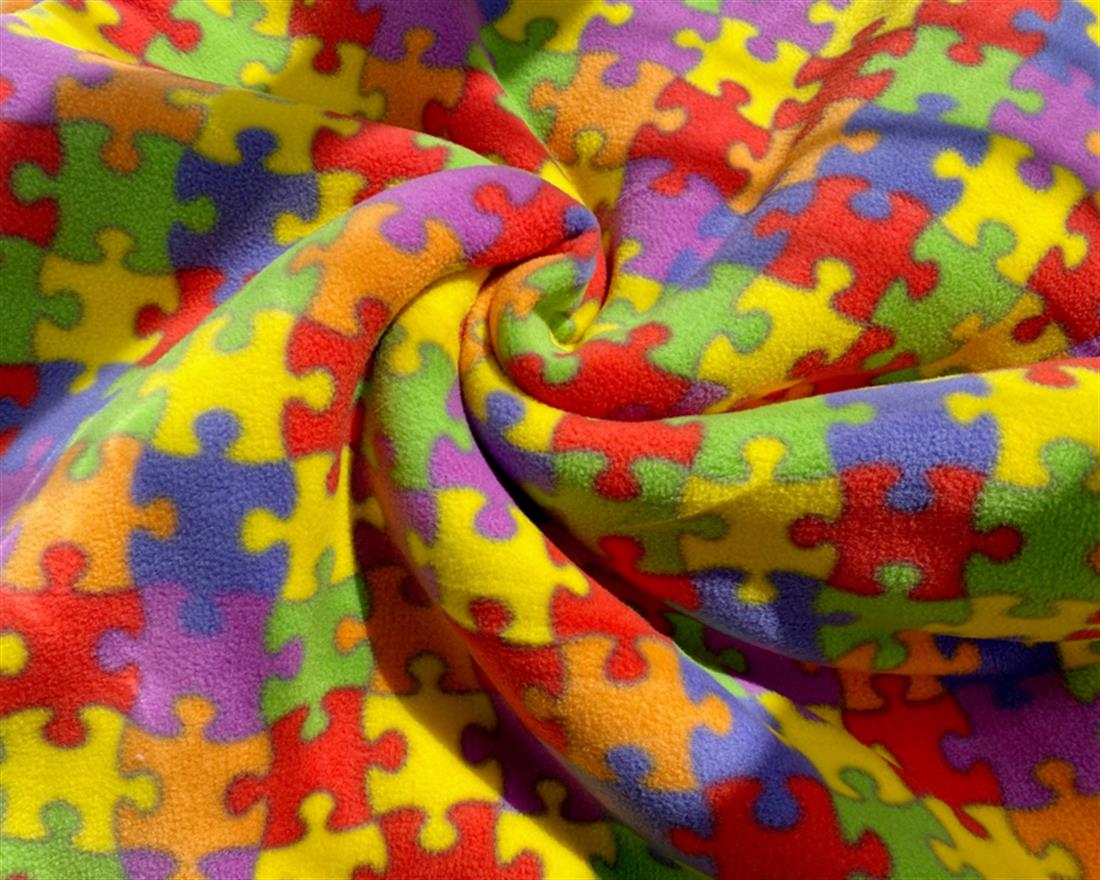 Multicolour Jigsaw Puzzle - Printed Anti-Pil Polar Fleece Fabric