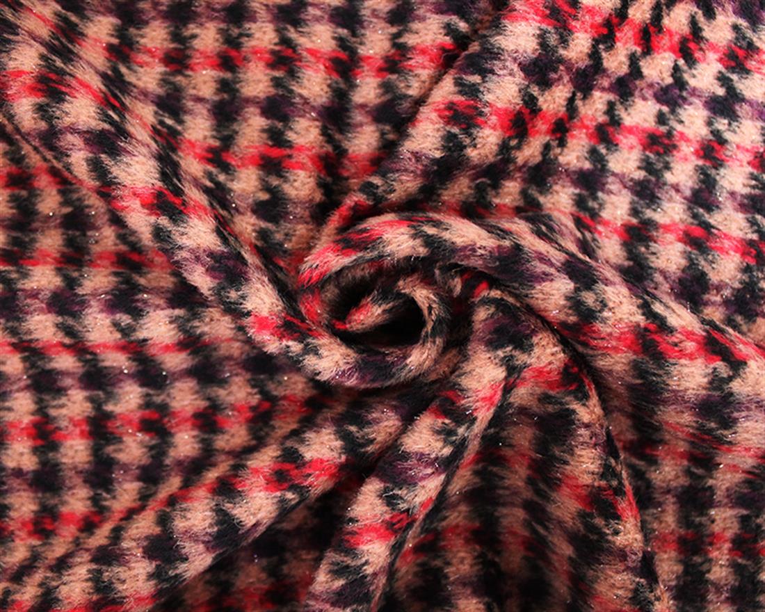 Blush Sparkly Brushed Houndstooth Wool Mix