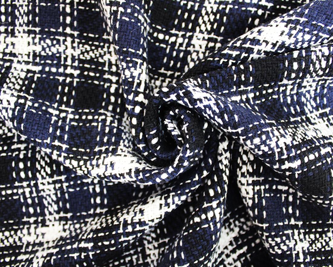 Navy Loose Woven Tartan Wool Mix