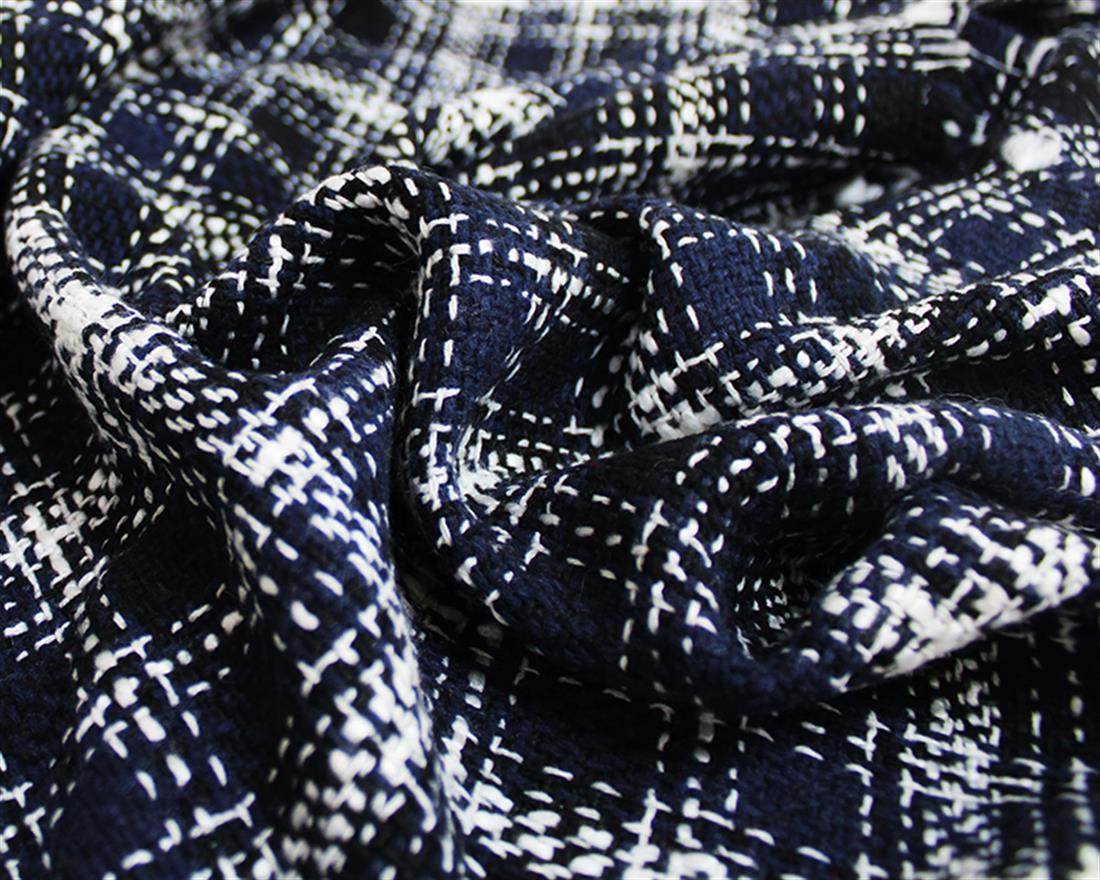 Navy Loose Woven Tartan Wool Mix