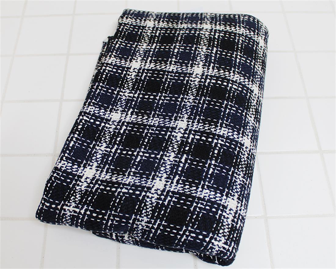 Navy Loose Woven Tartan Wool Mix
