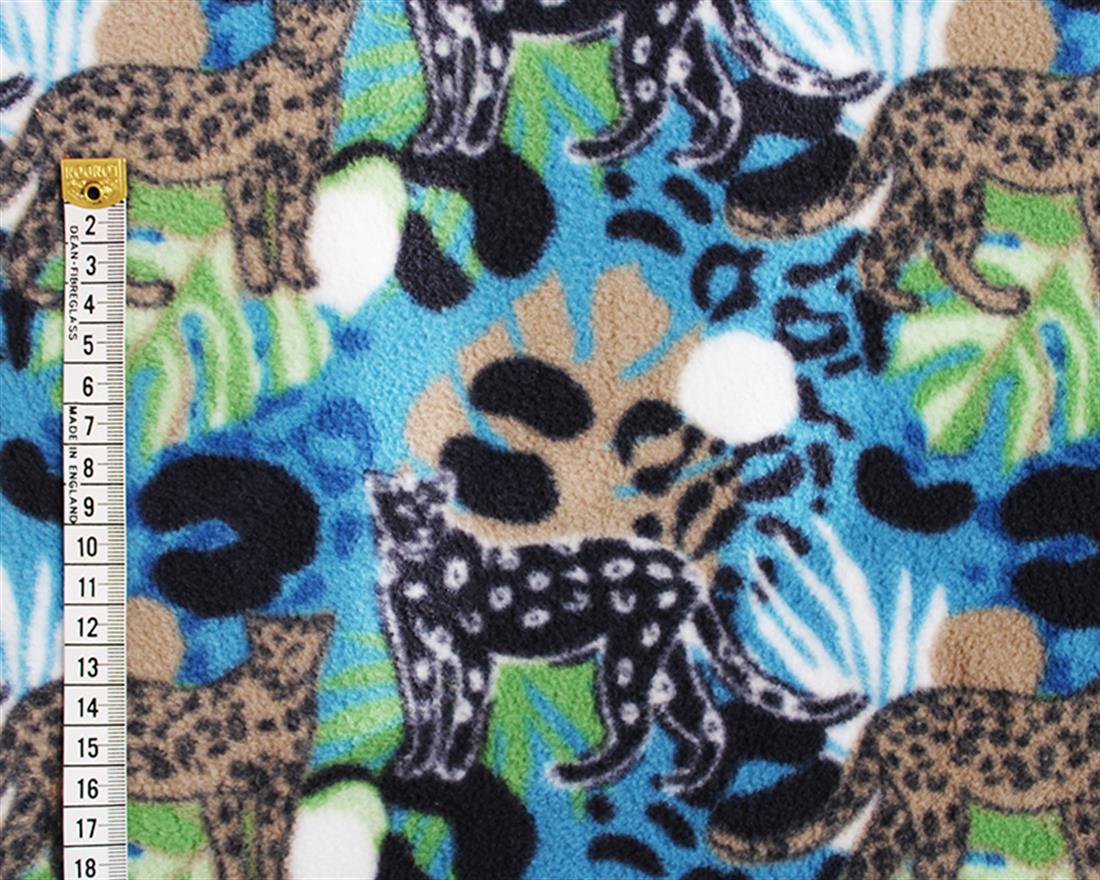 Denim Jungle Leopard - Printed Anti-Pil Polar Fleece Fabric