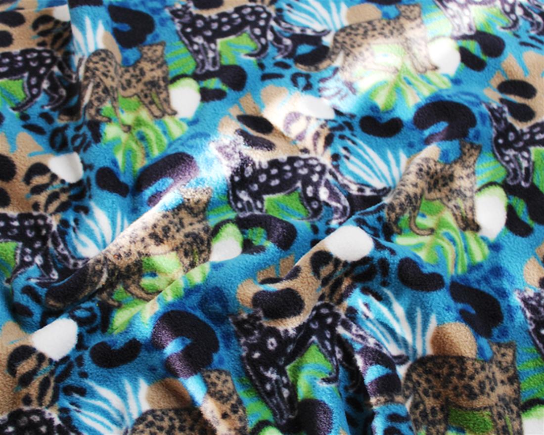 Denim Jungle Leopard - Printed Anti-Pil Polar Fleece Fabric