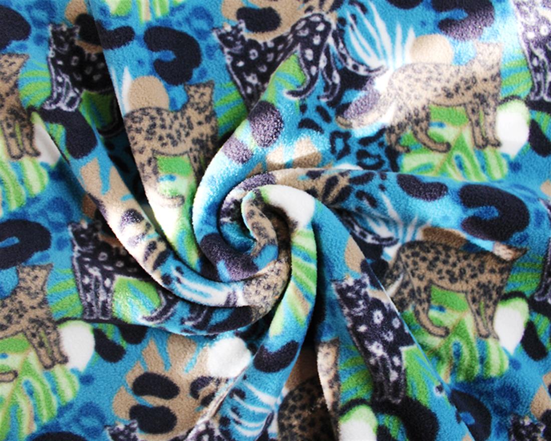 Denim Jungle Leopard - Printed Anti-Pil Polar Fleece Fabric