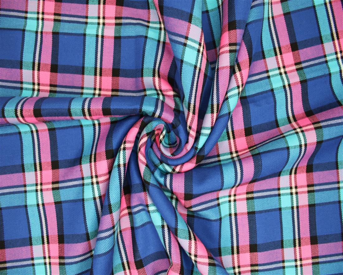 Navy & Pink Polyviscose Tartan - &
