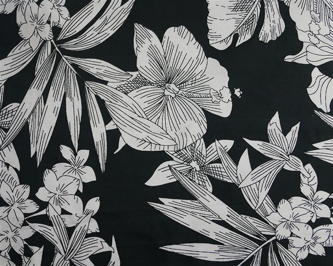 Black White Flower & Leaves Peachskin