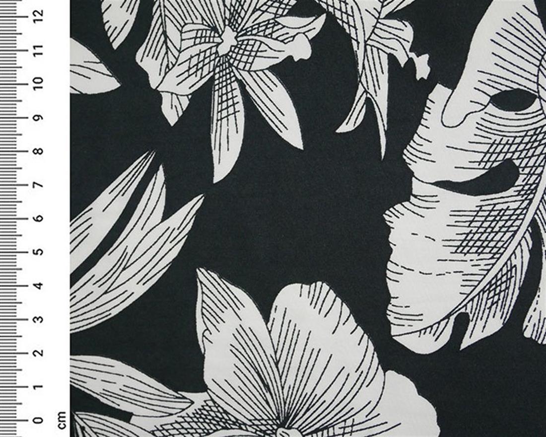 Black White Flower & Leaves Peachskin