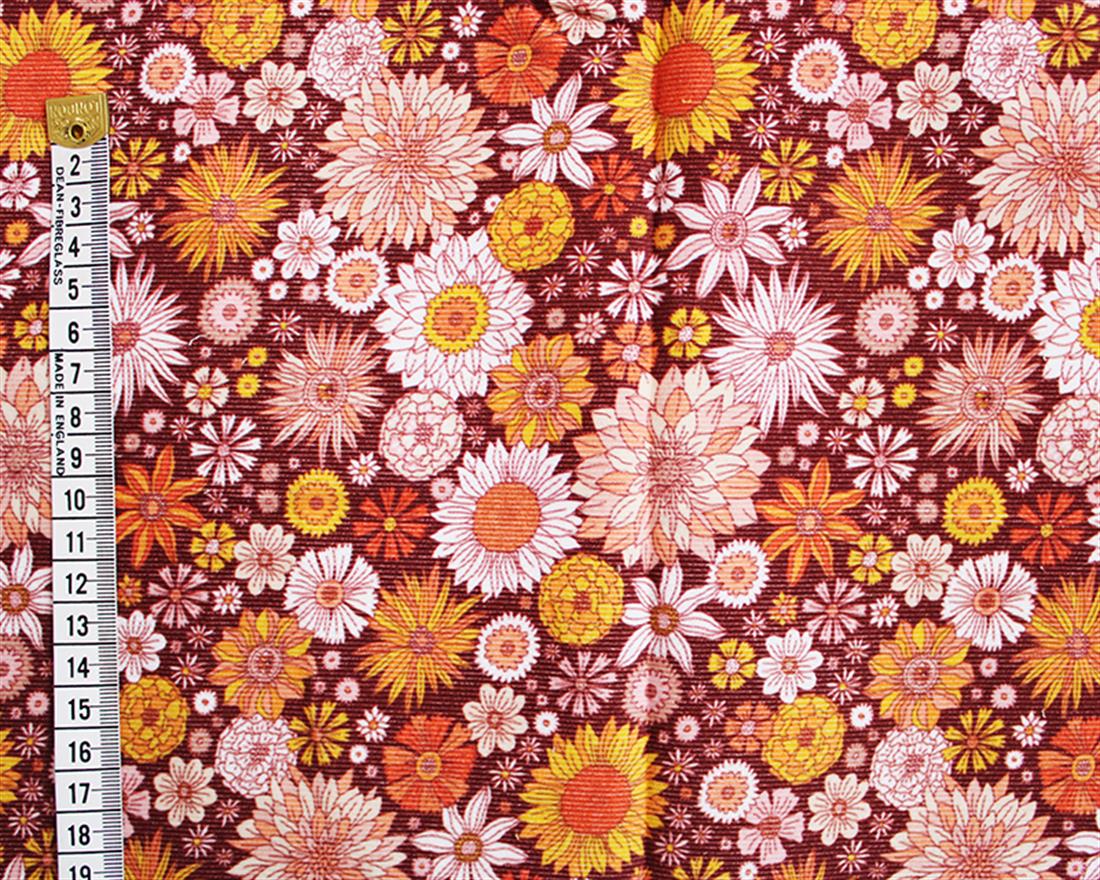 Brown Cotton Printed Corduroy