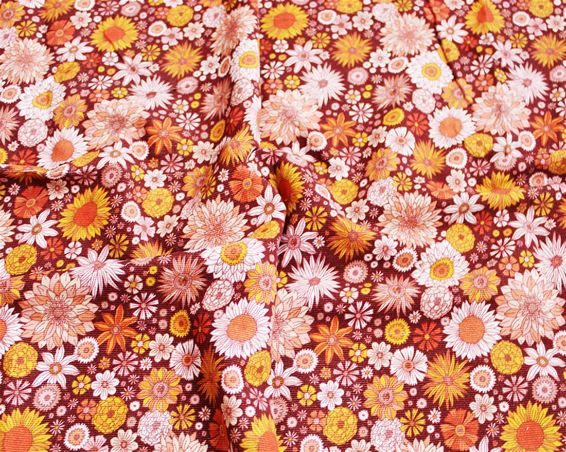 Brown Cotton Printed Corduroy