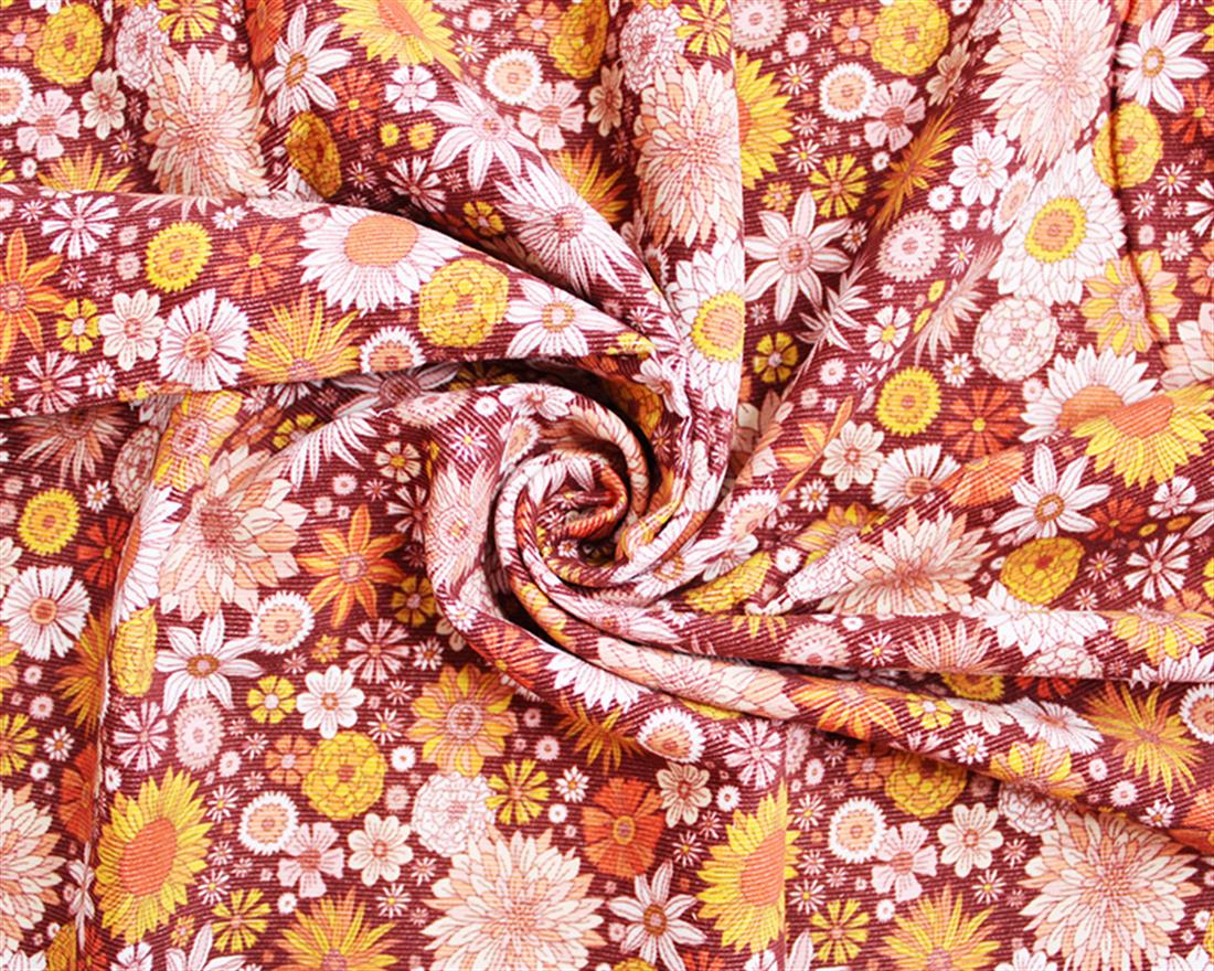 Brown Cotton Printed Corduroy