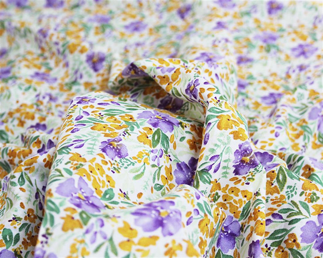 Purple Fresh Blooming Floral Cotton Lawn - PRINTED FABRIC QUILTING