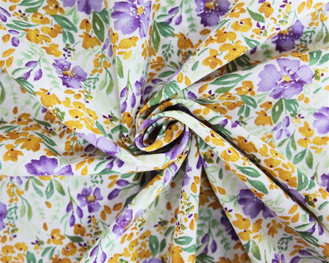 Purple Fresh Blooming Floral Cotton Lawn - PRINTED FABRIC QUILTING