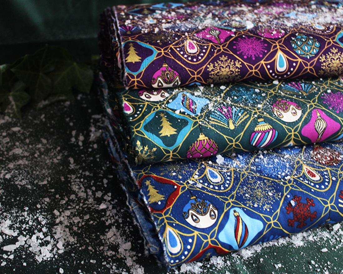 Blue Cotton Retro Baubles Contemporary Christmas