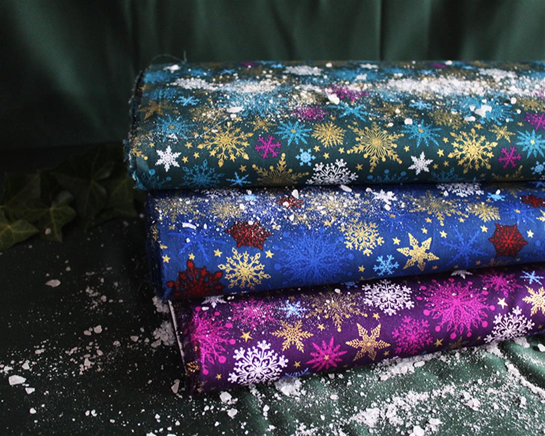 Blue Cotton Snowflakes Contemporary Christmas