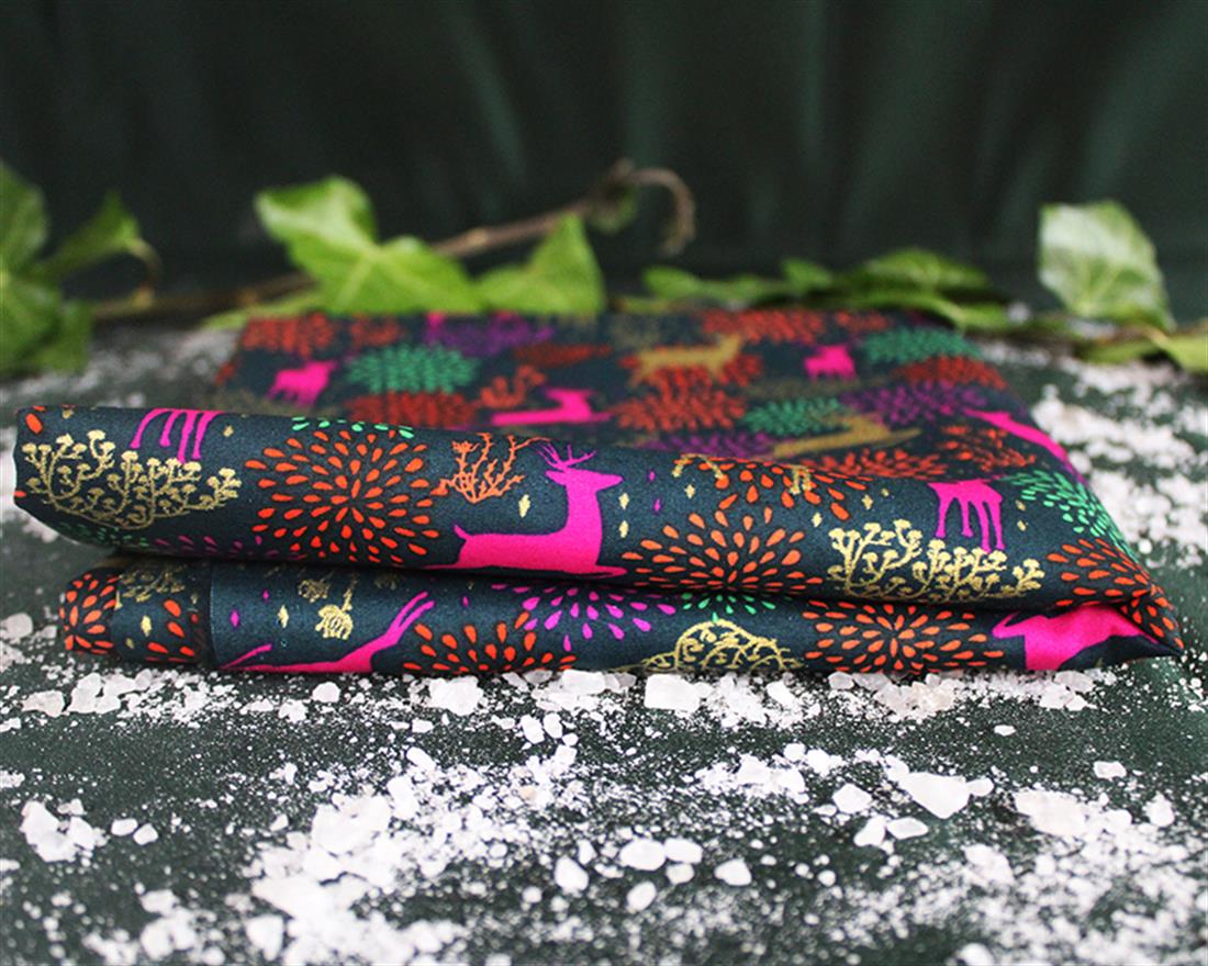 Bottle Cotton Floral Reindeers Contemporary Christmas