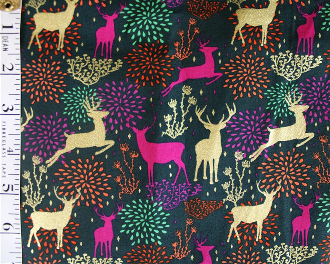 Bottle Cotton Floral Reindeers Contemporary Christmas