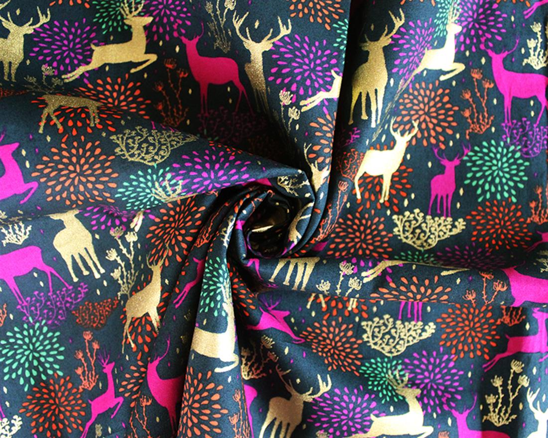 Bottle Cotton Floral Reindeers Contemporary Christmas