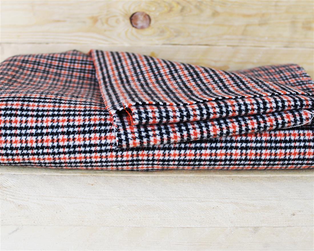 Orange Brushed Dogtooth Check Wool Mix
