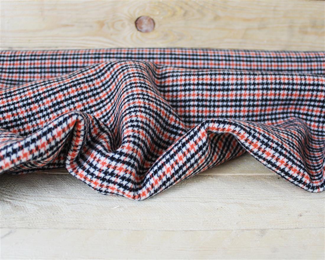 Orange Brushed Dogtooth Check Wool Mix