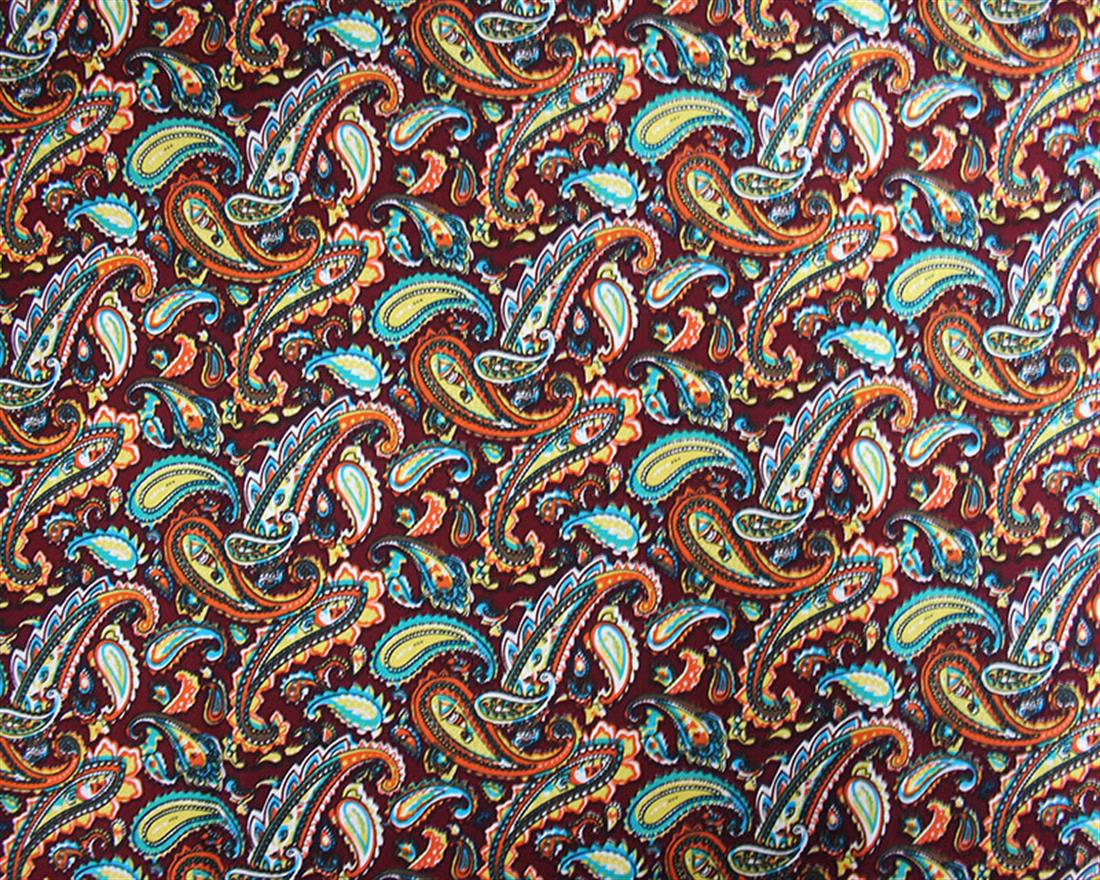 Maroon Printed Vintage Paisley Cotton Poplin Fabric