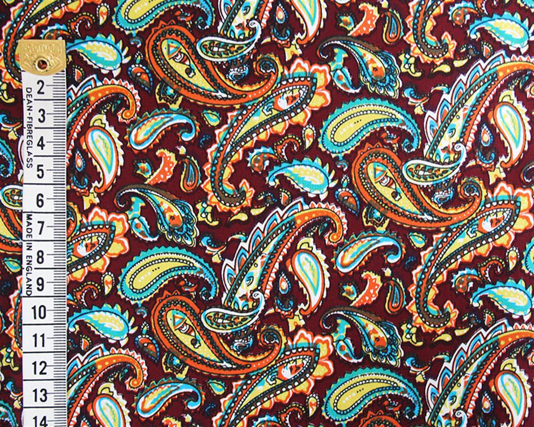 Maroon Printed Vintage Paisley Cotton Poplin Fabric