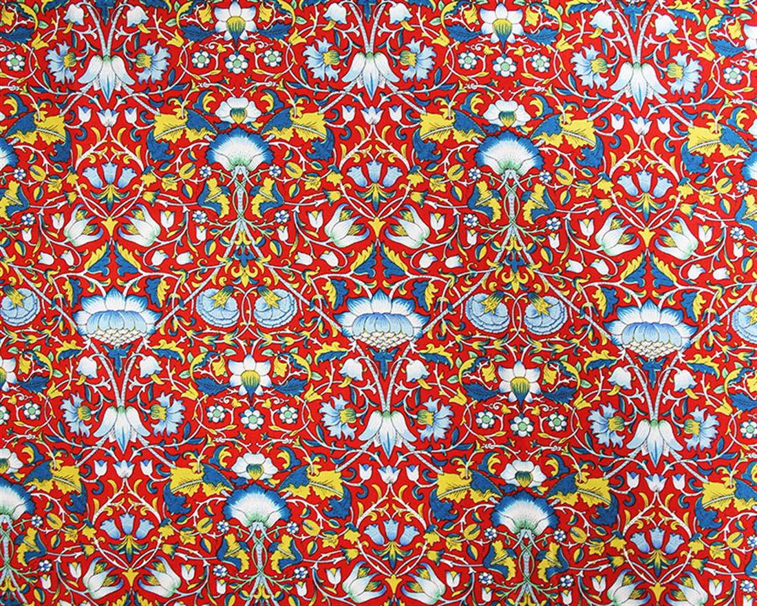 Red Printed Arts and Crafts Elaborate Cotton Poplin Fabric
