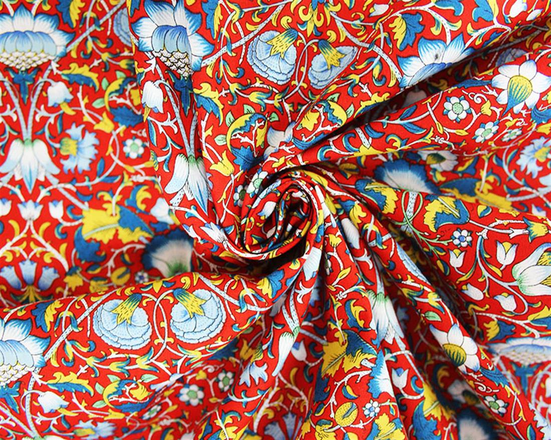 Red Printed Arts and Crafts Elaborate Cotton Poplin Fabric
