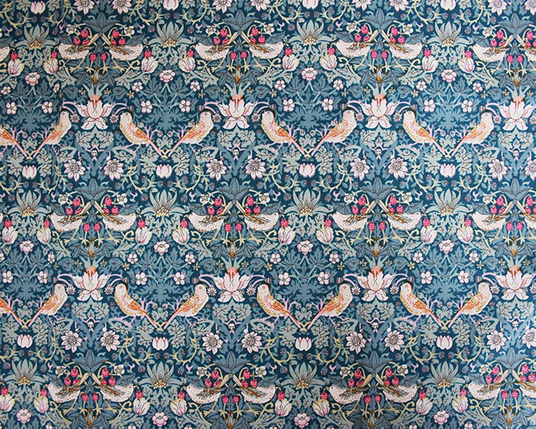 RED & Blue Printed Arts and Crafts Birds Cotton Poplin Fabric