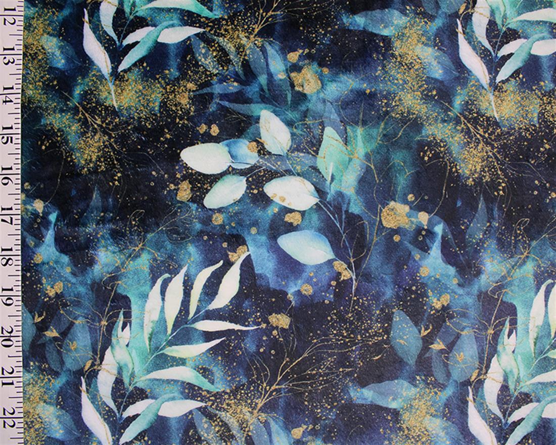 Teal Gilded Garden Digital Printed Fleece Fabric