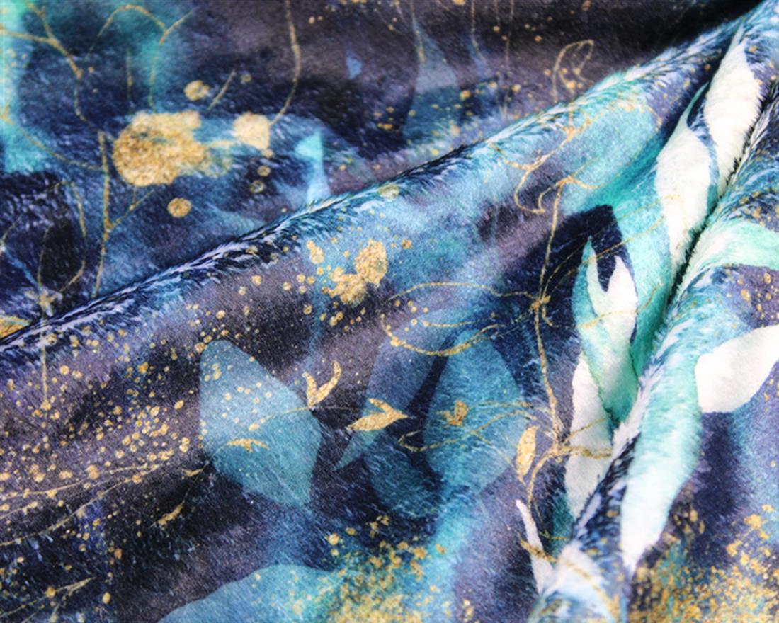 Teal Gilded Garden Digital Printed Fleece Fabric