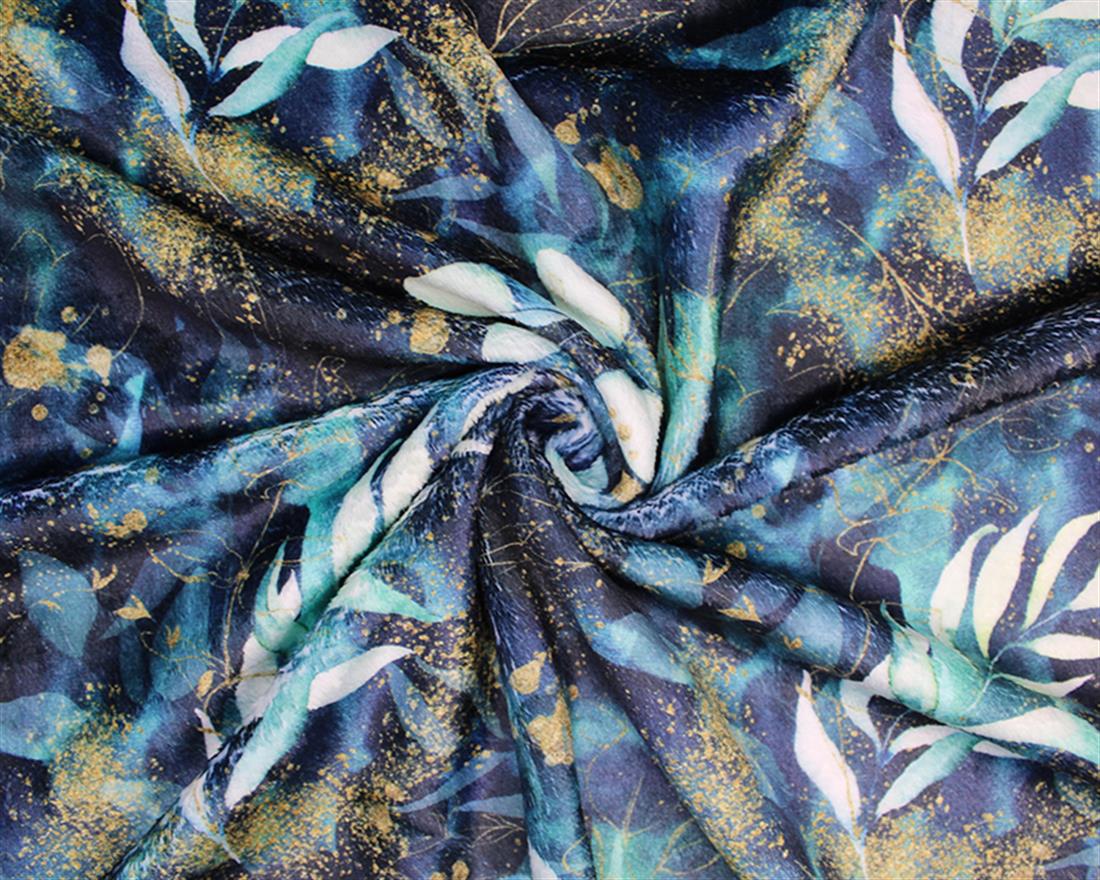Teal Gilded Garden Digital Printed Fleece Fabric