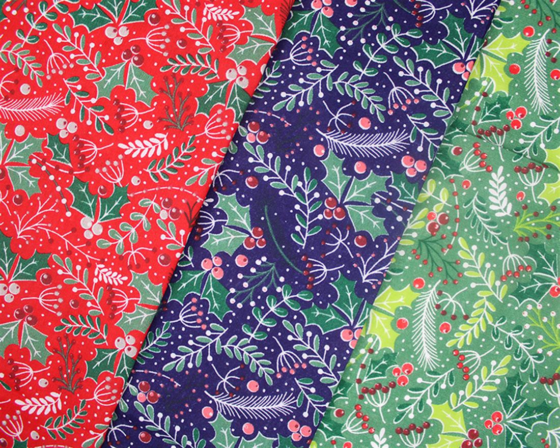 Forest Printed Cotton Floral Holly Berries