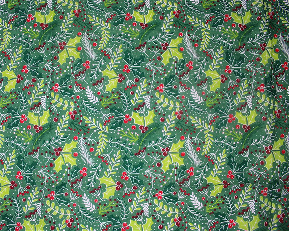 Forest Printed Cotton Floral Holly Berries