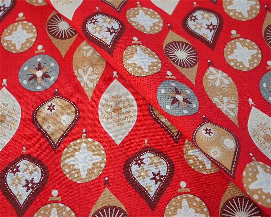 Red Printed Cotton Xmas Baubles
