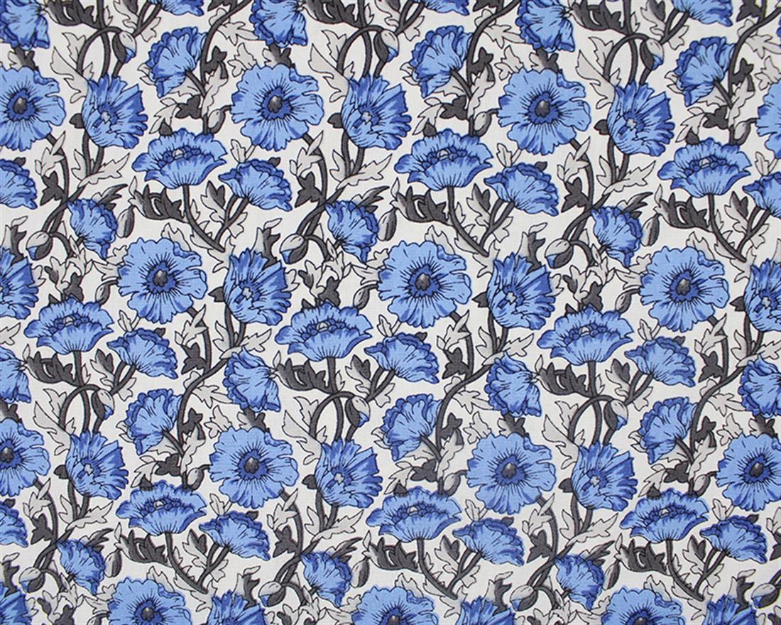 Blue Cotton Morris Poppies
