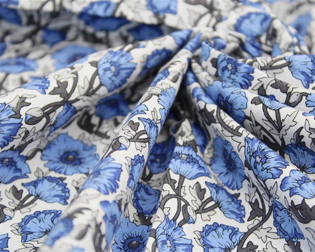 Blue Cotton Morris Poppies