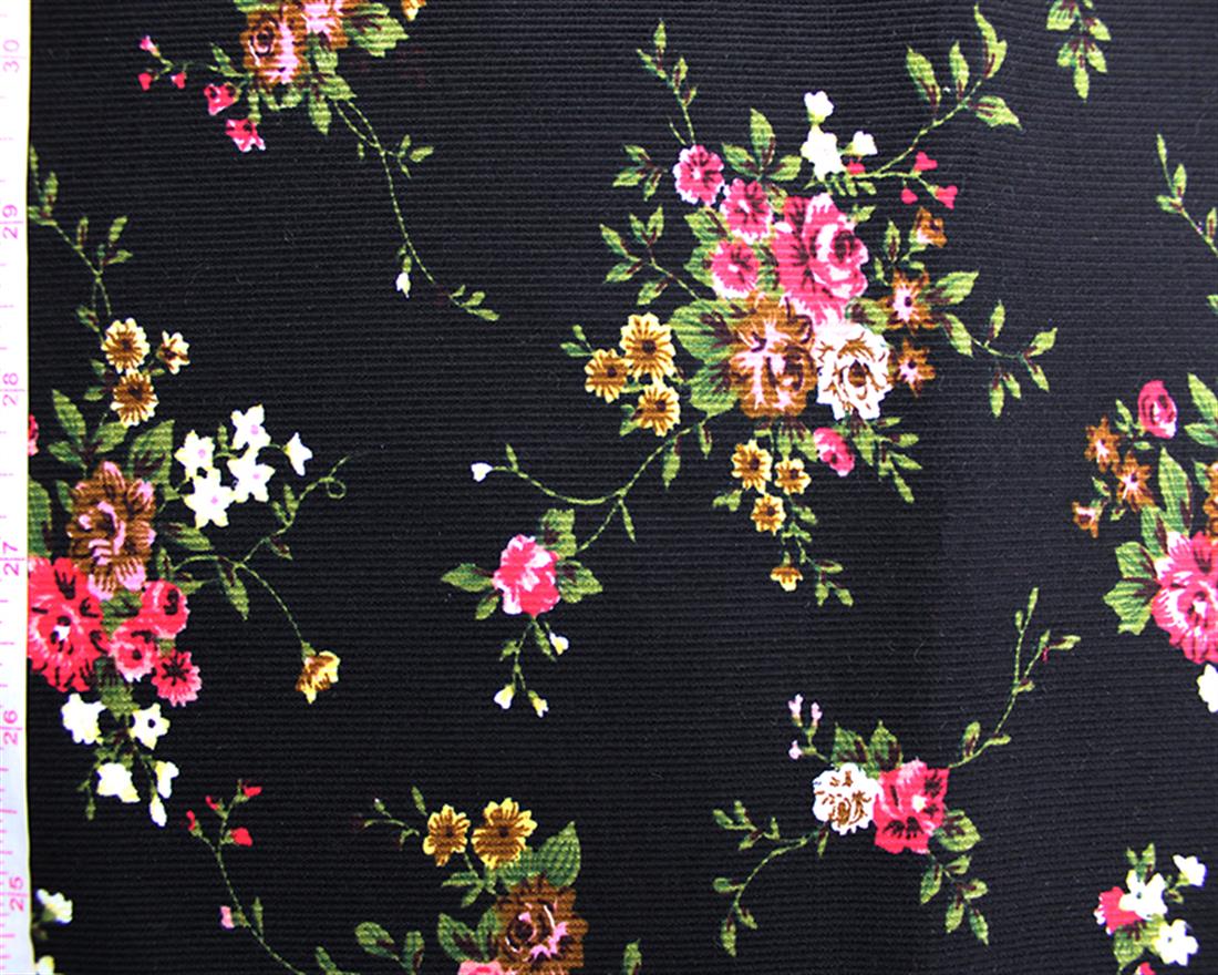 Black Cotton Printed Corduroy