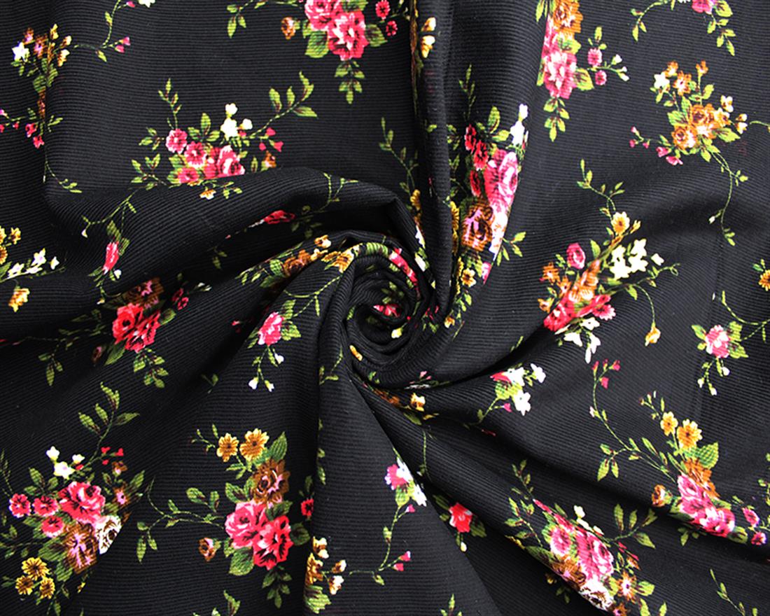 Black Cotton Printed Corduroy