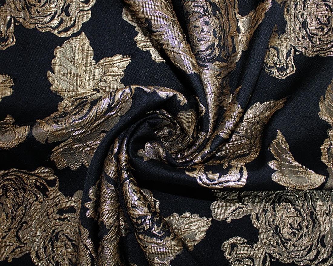 Black Metallic Flowers Brocade