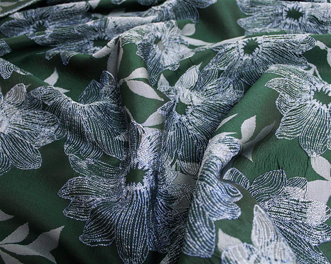 Dark Green Metallic Flowers Brocade