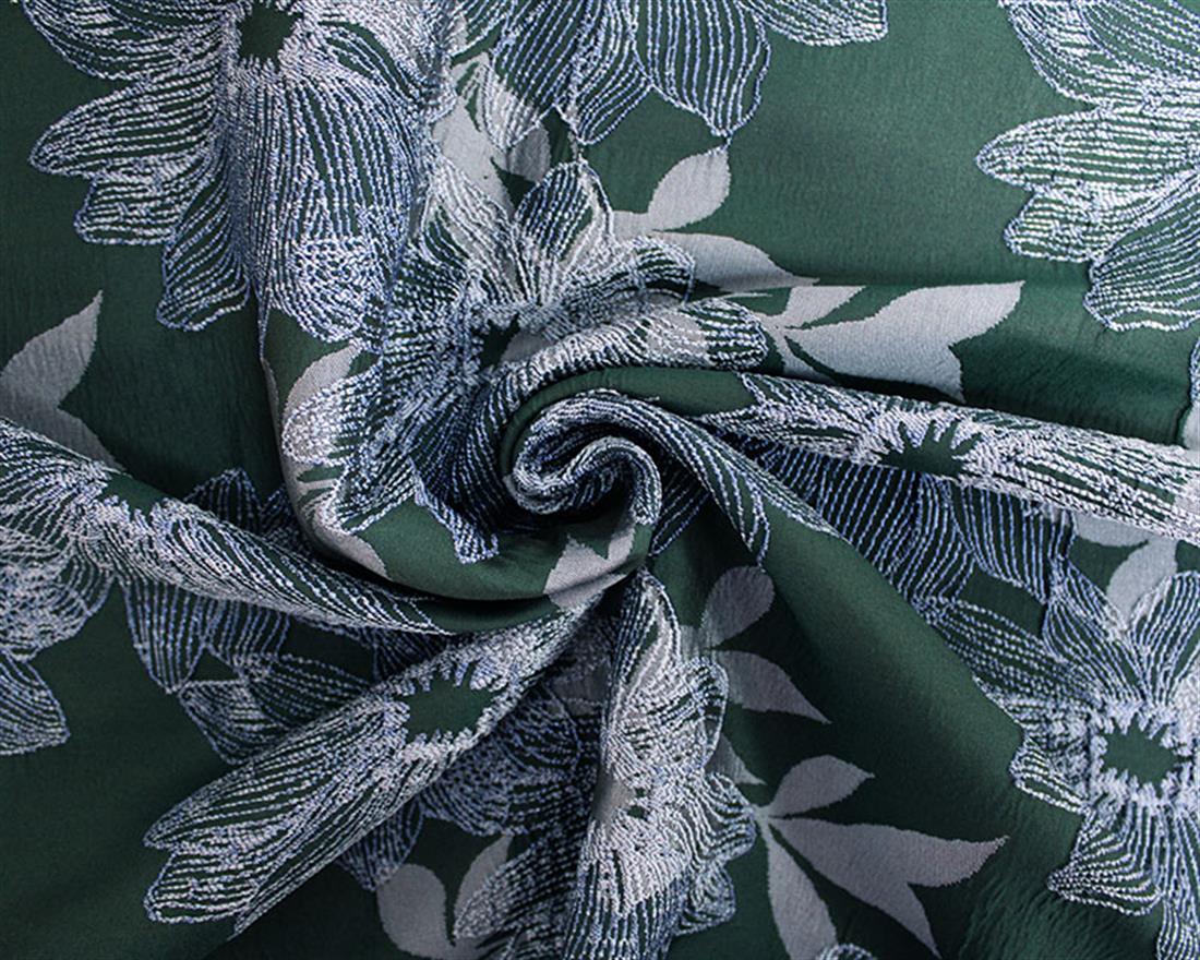 Dark Green Metallic Flowers Brocade