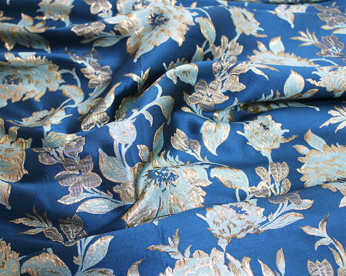 Blue Blooming Floral Brocade