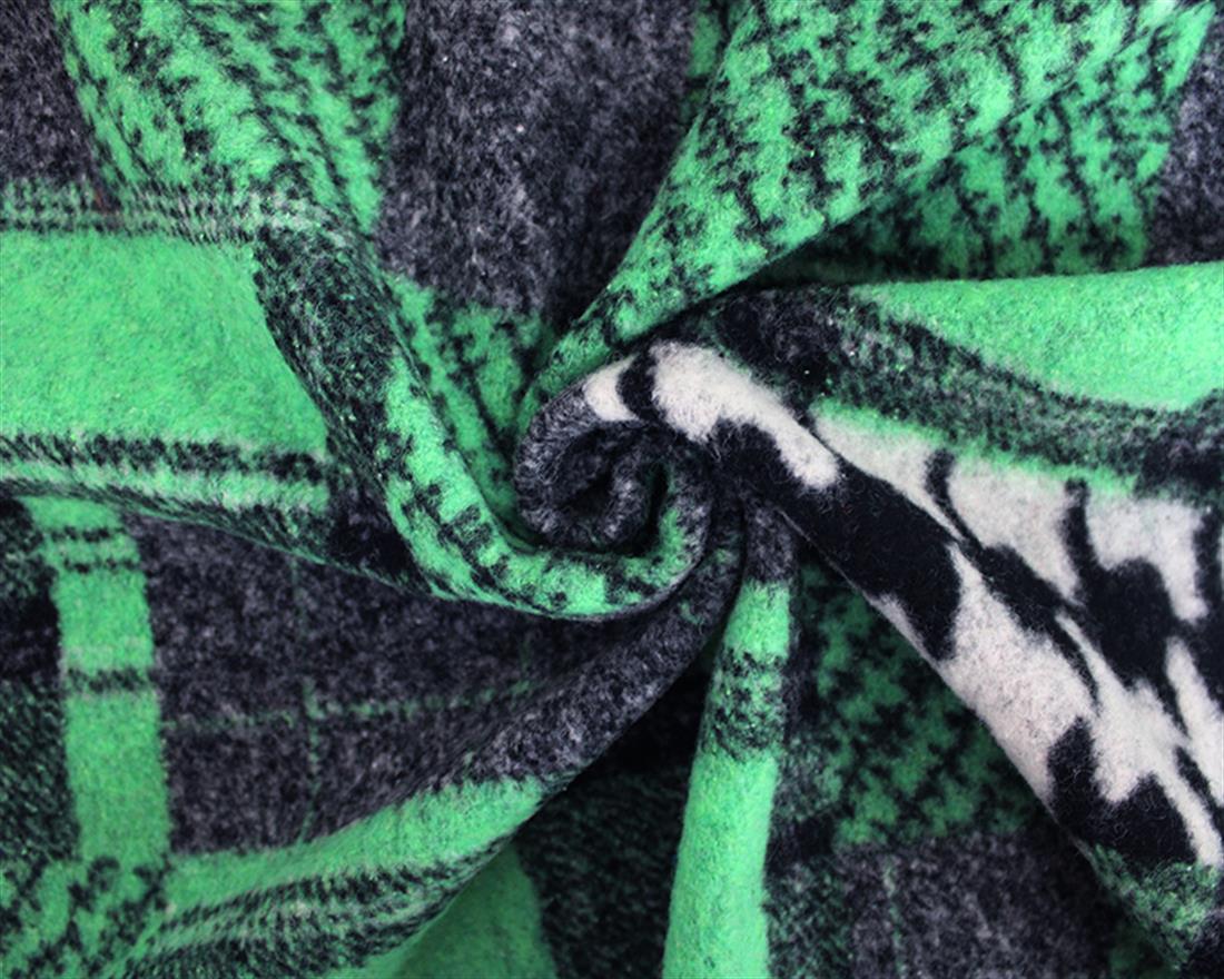 Green Patchwork Houndstooth Wool Mix