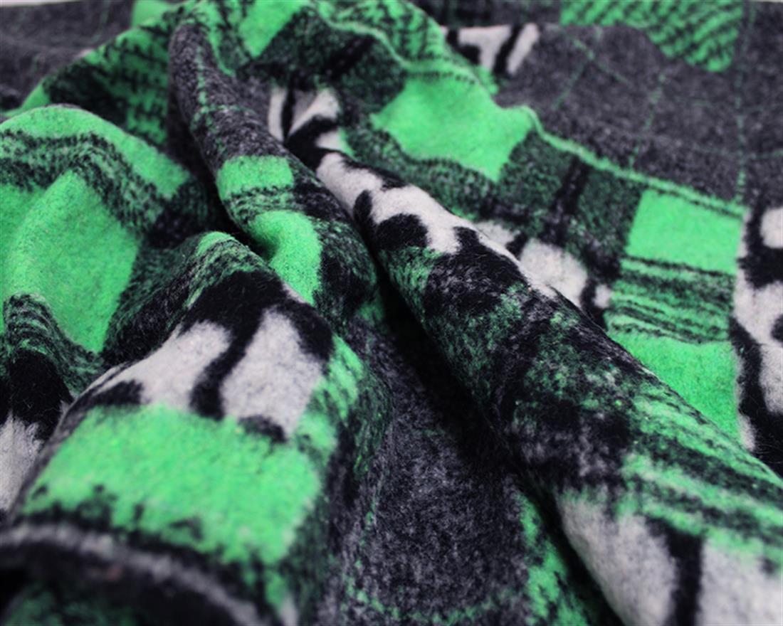 Green Patchwork Houndstooth Wool Mix