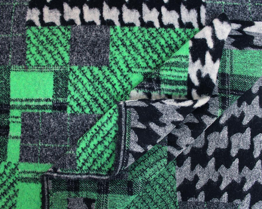 Green Patchwork Houndstooth Wool Mix