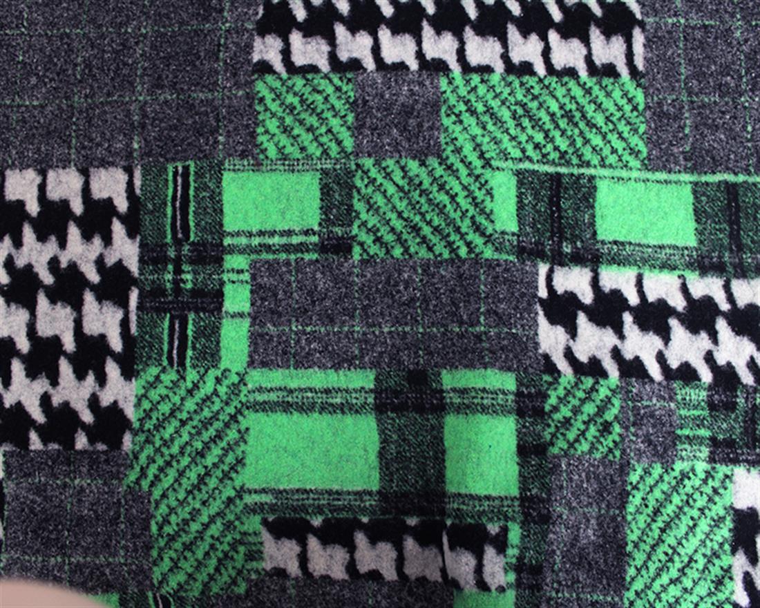 Green Patchwork Houndstooth Wool Mix