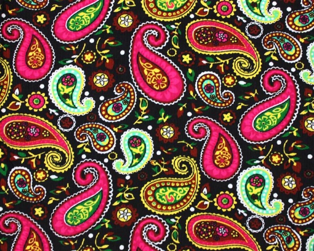 Black & Cerise Cotton Printed Corduroy